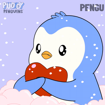 Penguin Holding Red Heart Saying Pengu