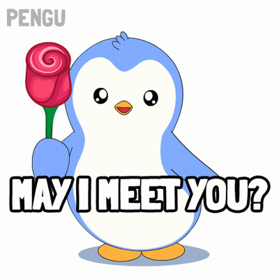 Penguin Holding Red Rose Saying May I Meet You GIF