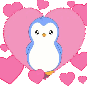 Penguin Holding Red Roses Beside Heart Sticker