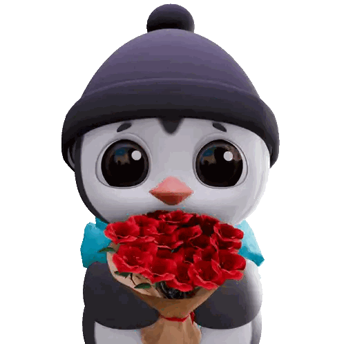Penguin Holding Red Roses In Beak Sticker