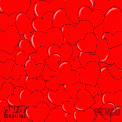 Penguin Holding Red Roses Surrounded By Hearts GIF