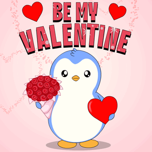 Penguin Holding Roses And Heart Be My Valentine GIF