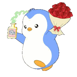Penguin Holding Roses And Perfume Sticker