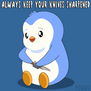 Penguin Holding Scissors Always Keep Knives Sharp GIF
