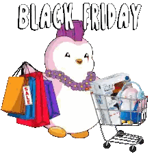 Penguin Holding Shopping Bags Black Friday Sticker
