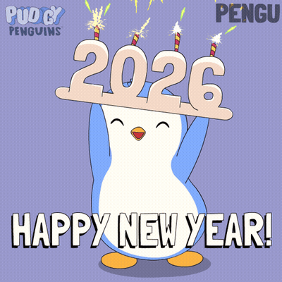 Penguin Holding Sign Saying 2026 GIF