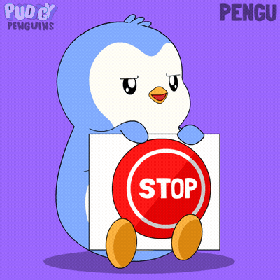 Penguin Holding Sign Saying Stop GIF