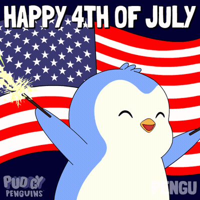 Penguin Holding Sparkler Near American Flag GIF