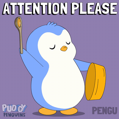 Penguin Holding Spoon Saying Attention Please GIF