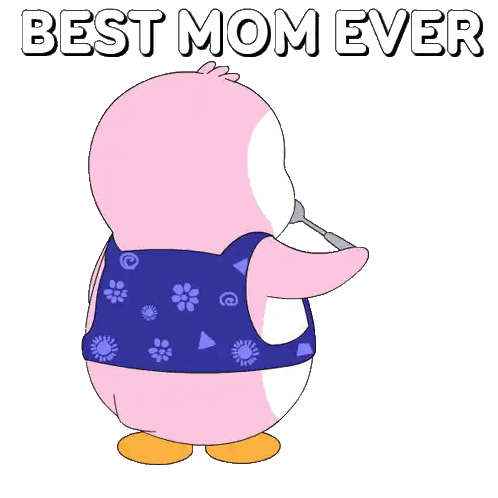 Penguin Holding Spoon With Best Mom Ever Sticker