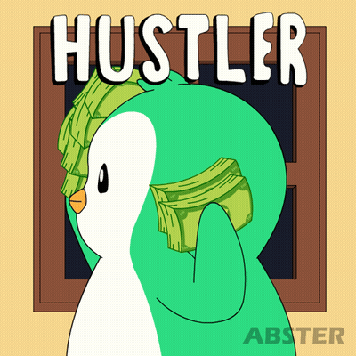Penguin Holding Stack Of Money In Front Of Hustler Poster GIF
