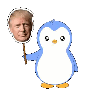 Penguin Holding Stick With Trump Image Sticker