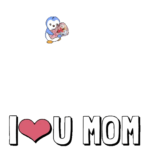 Penguin Holding Stuffed Animals Saying I Love U Mom Sticker