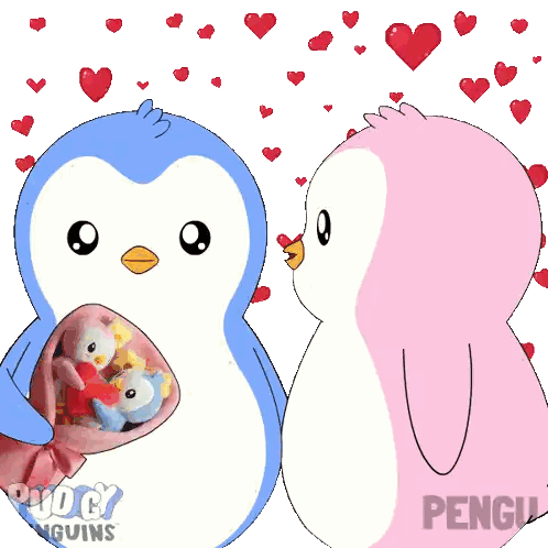 Penguin Holding Stuffed Penguins Kissing Love Sticker