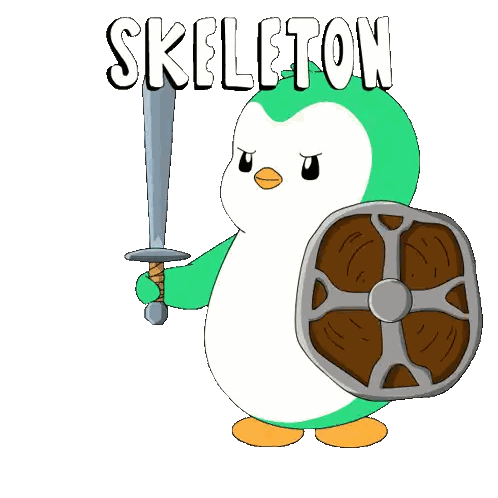 Penguin Holding Sword And Shield Skeleton Sticker