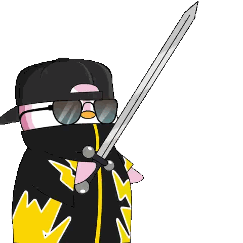 Penguin Holding Sword Don't Mess With Me Sticker