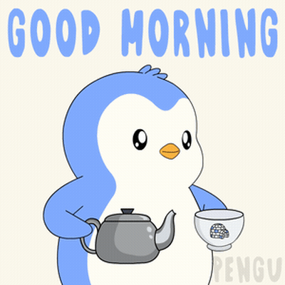 Penguin Holding Teapot And Cup Of Coffee GIF