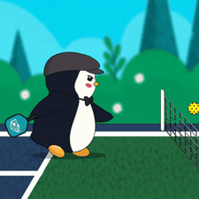 Penguin Holding Tennis Racquet Hitting Ball GIF