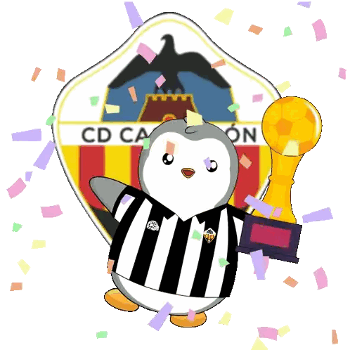Penguin Holding Trophy In Front Of Logo Sticker