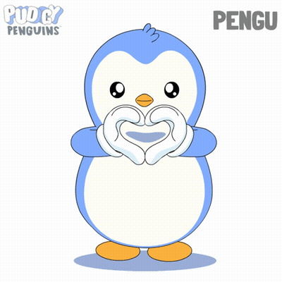 Penguin Holding Two Pink Hearts With Pengu GIF