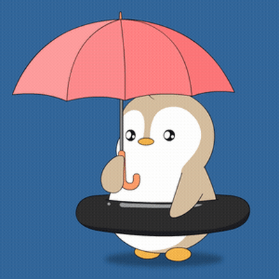 Penguin Holding Umbrella And Tire In Rain GIF