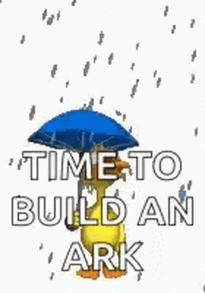 Penguin Holding Umbrella Saying Time To Build An Ark GIF