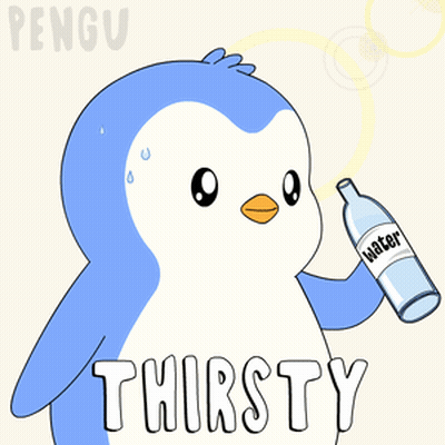 Penguin Holding Water Bottle Saying Thirsty GIF