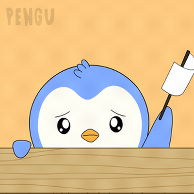 Penguin Holding White Flag Over Ledge GIF