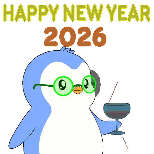 Penguin Holding Wine Glass Saying Happy New Year Sticker