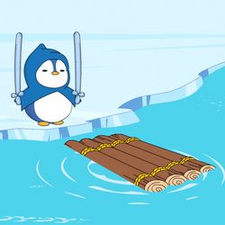 Penguin Hop On The Canoe GIF