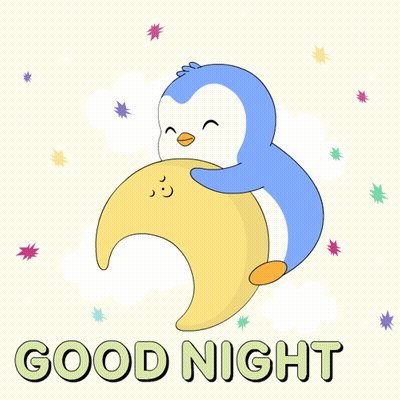Penguin Hugging Crescent Moon Good Night GIF
