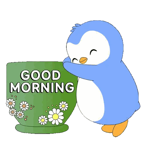 Penguin Hugging Good Morning Cup Sticker