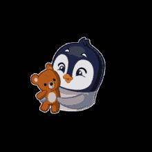 Penguin Hugging Teddy Bear GIF