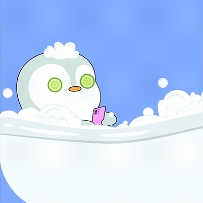 Penguin In Bathtub With Cucumber Slices GIF
