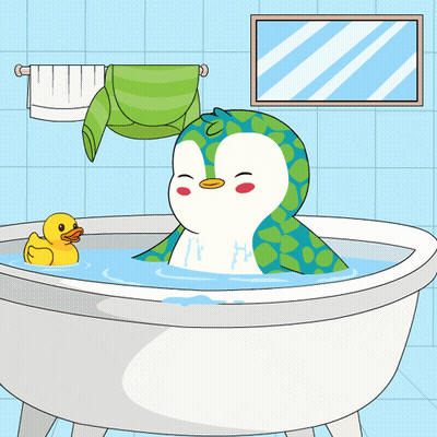 Penguin In Bathtub With Rubber Duck GIF