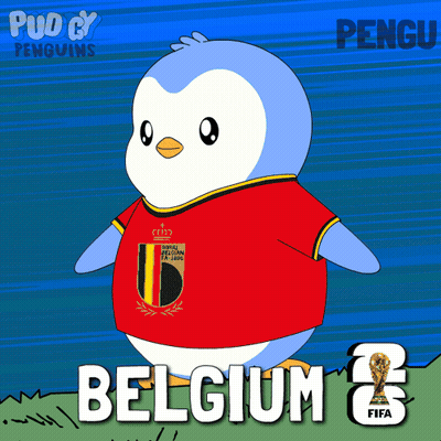 Penguin In Belgium Jersey With Soccer Ball GIF