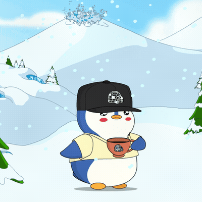 Penguin In Black Hat Holding Coffee GIF