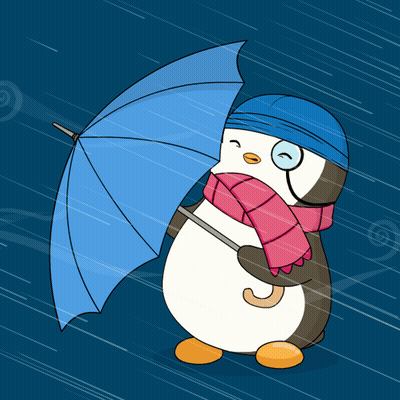 Penguin In Blue Hat And Scarf Holding Umbrella GIF