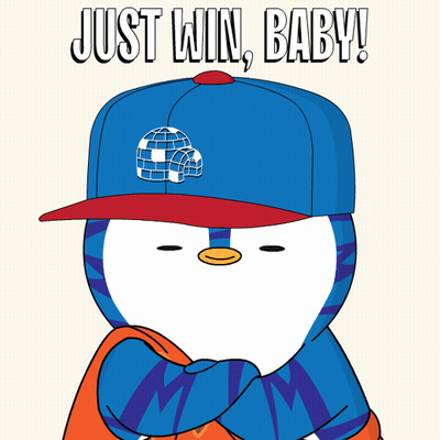 Penguin In Blue Hat With Globe Says Just Win Baby GIF