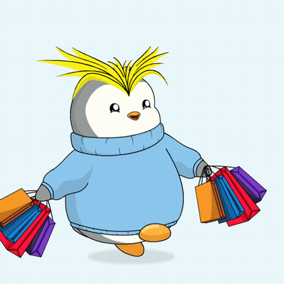 Penguin In Blue Sweater Holding Shopping Bags GIF