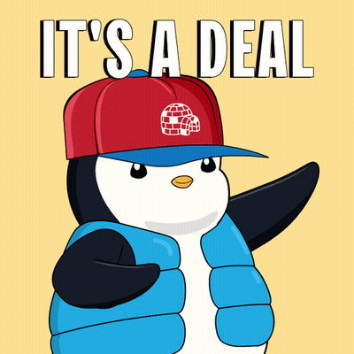 Penguin In Blue Vest And Red Hat Saying It's A Deal GIF