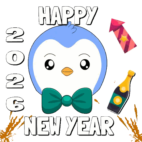 Penguin In Bow Tie Saying Happy New Year Sticker