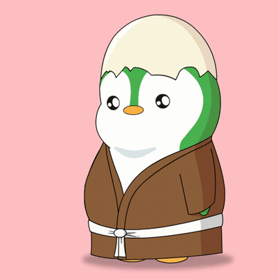Penguin In Brown Robe With Egg On Head GIF