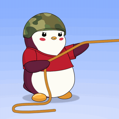 Penguin In Camo Helmet And Red Shirt Pulling Rope GIF