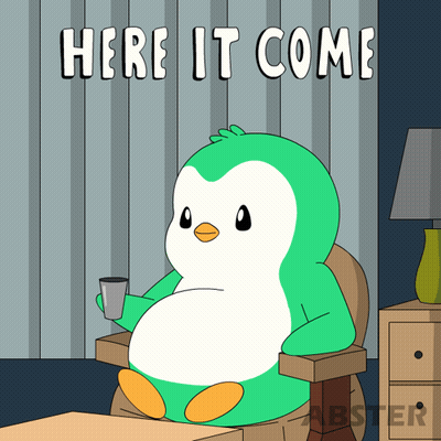 Penguin In Chair Holding Cup Here It Come GIF