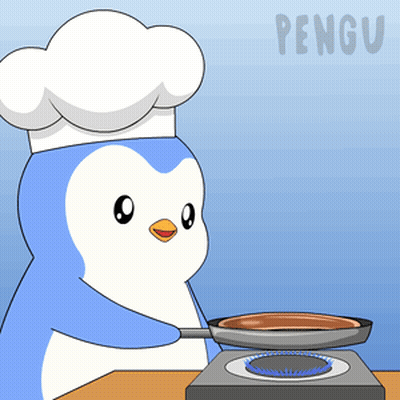 Penguin In Chef Hat Cooking On Gas Stove GIF