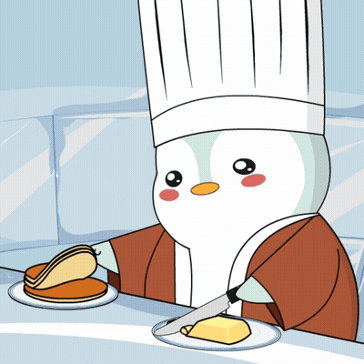 Penguin In Chef's Hat Cutting Butter GIF