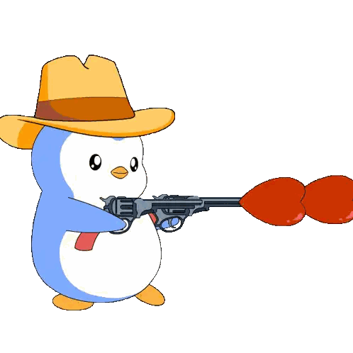 Penguin In Cowboy Hat Pointing Gun At Boxing Gloves Sticker