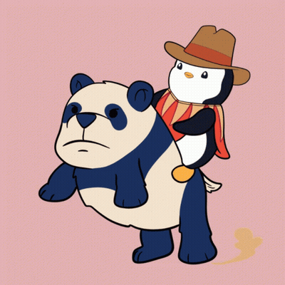 Penguin In Cowboy Hat Riding Panda Bear GIF