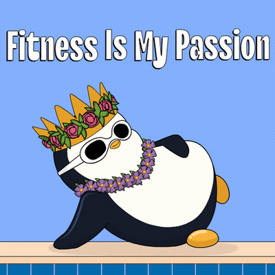 Penguin In Crown And Sunglasses Laying In Pool Saying Fitness Is My Passion GIF